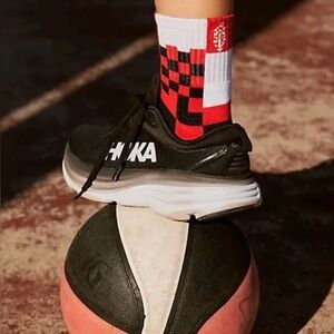 NWT Free People Movement Checkerboard Socks  in White/Black & Red